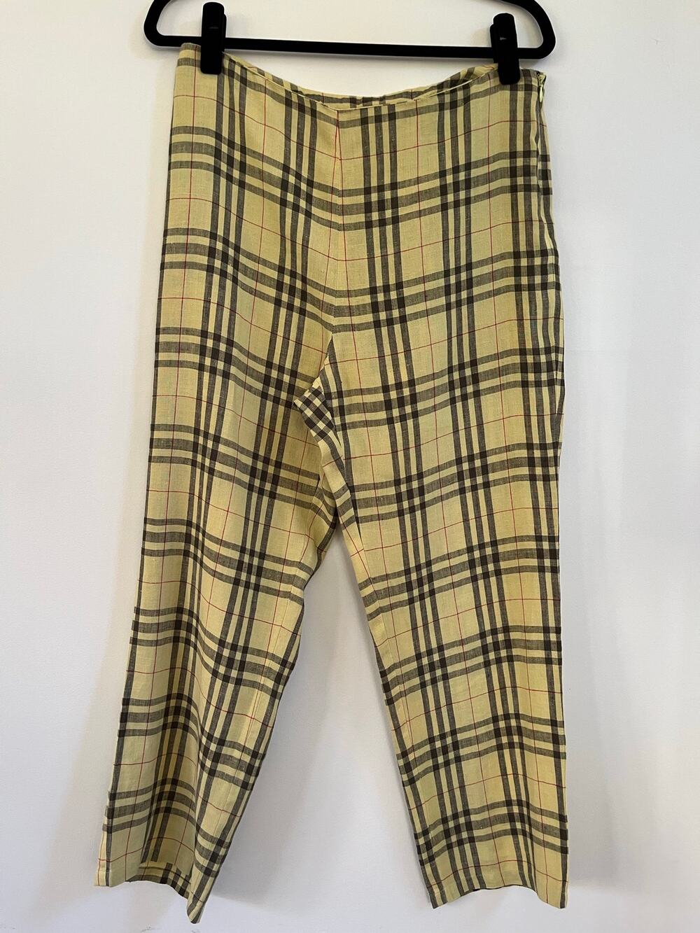 VTG 90s Nine West Linen Plaid Pants Womens Cropped Straight Leg Nova Check Style